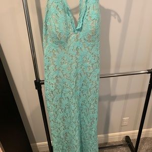long sea green mermaid lace dress- had to buy larger typically 14/16